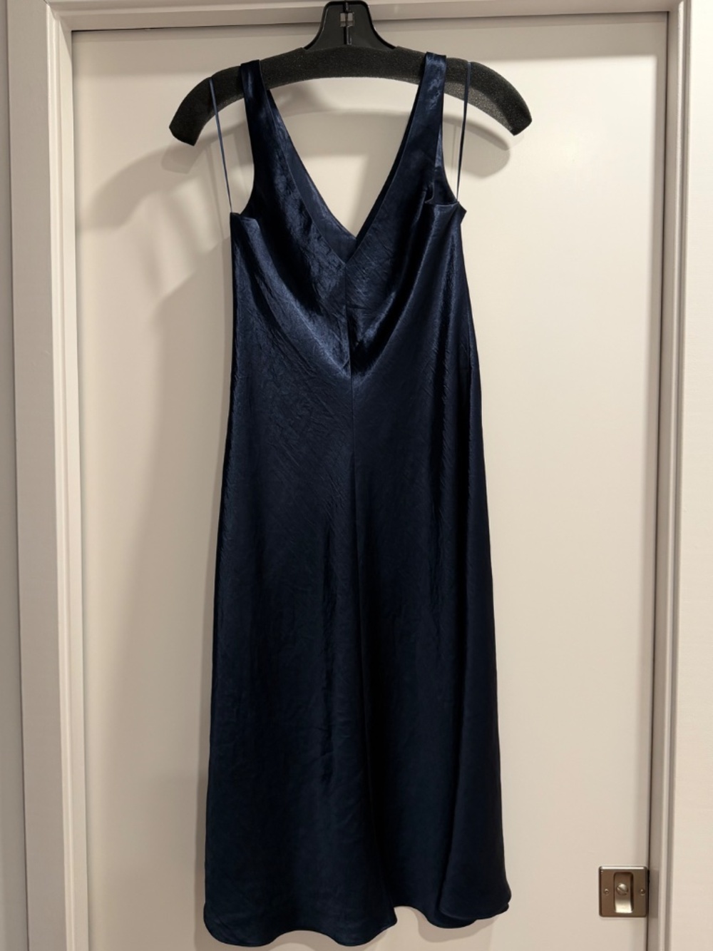 Vince Double V-Neck Satin Slip Dress, Coastal Blue, XXS